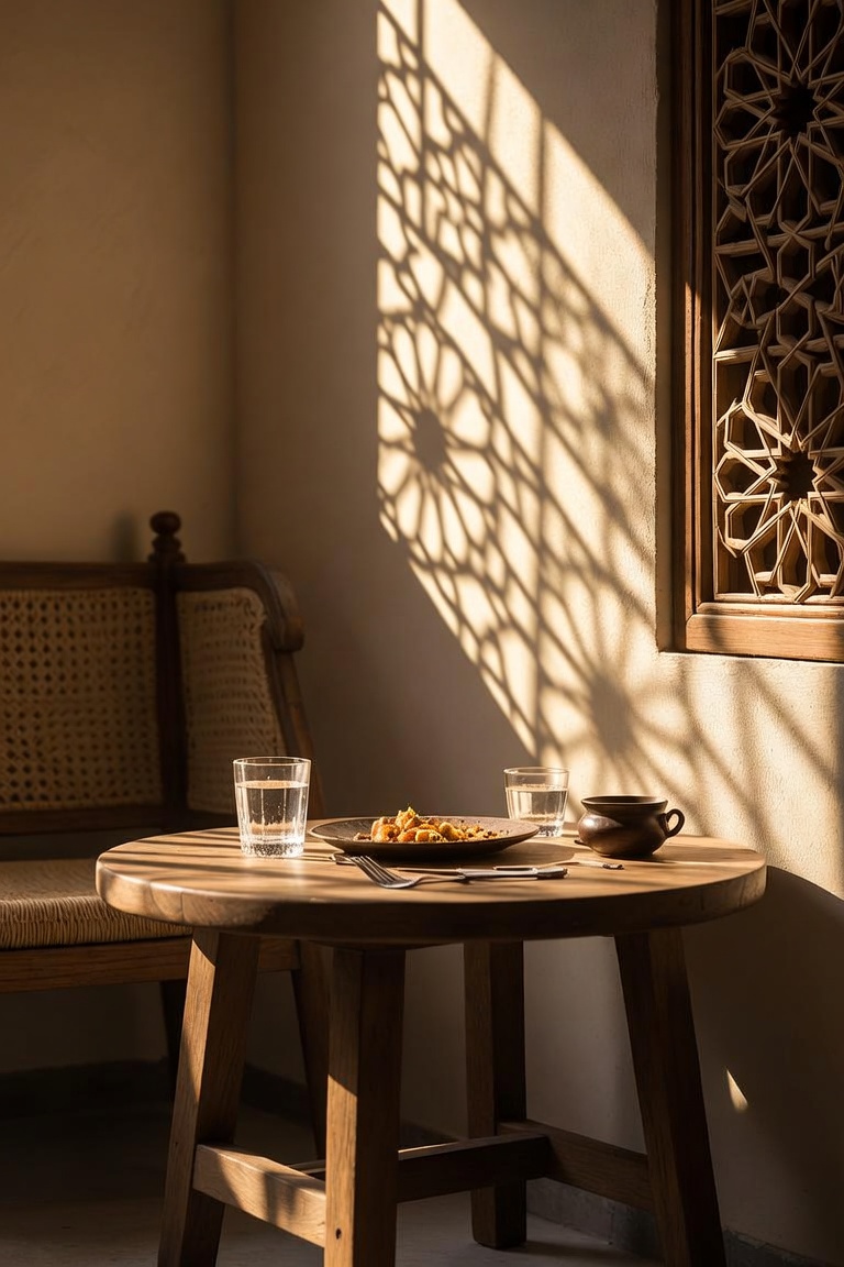 طاولة بيت عربي دافئة وأجواء طهي منزلي هادئة